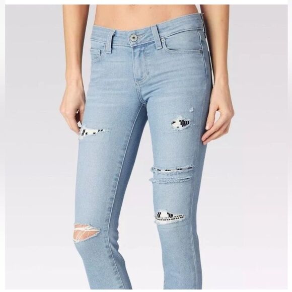 PAIGE Sz24 TRANSCEND VERDUGO ANKLE MIDRISE SKINNY MAYAN PATCH - Picture 1 of 16